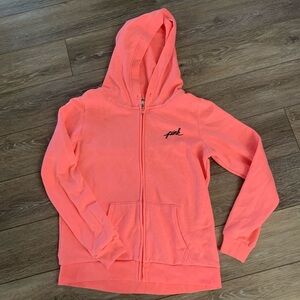Victoria’s Secret Pink Full Zip Hoodie in Neon Peach w Black Logo Size Medium